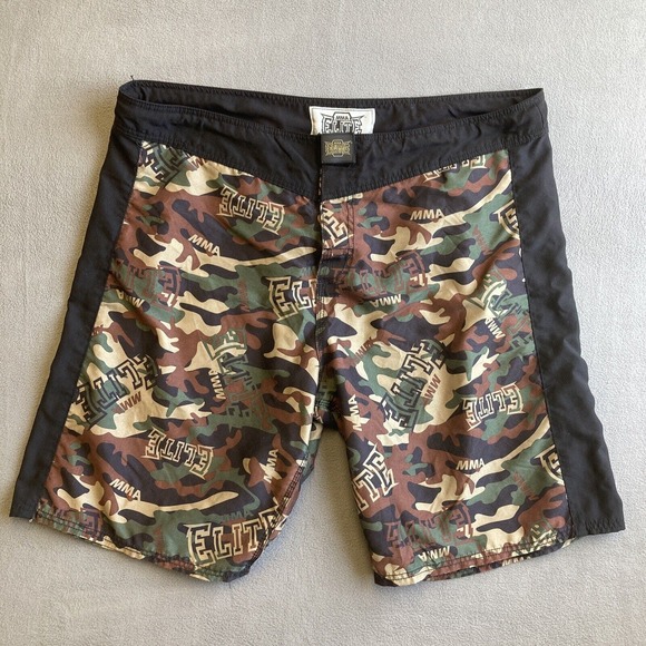MMA Elite Black Camo Shorts Sz 2XL XXL Hook and Loop Drawstring Boxing Fighting - Picture 1 of 13